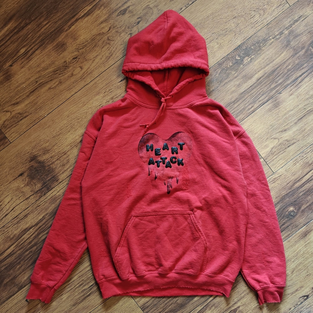 Heart Attack Anniversary Distressed Red Hoodie Demi Lovato Sold Out Puff Graphic